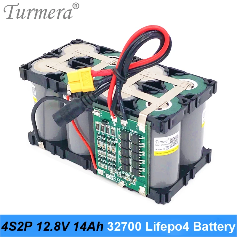 32700 Lifepo4 Battery Pack 4S2P 12.8V 14Ah with 4S 40A Balanced BMS for Electric Boat and Uninterrupted Power Supply 12V Turmera |