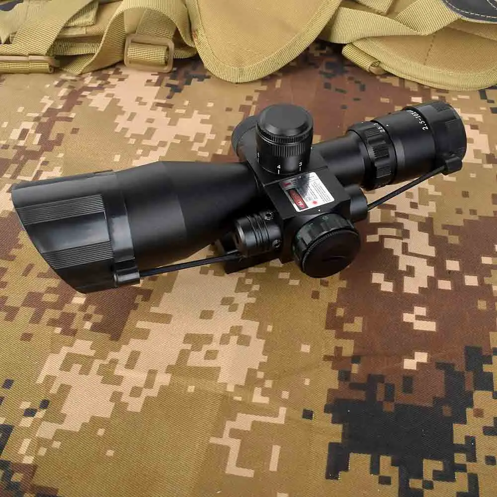 

Tactical 2.5-10x40 Rifle Scope with Red Laser Combo Optical Sight with Illuminated Red Green Mil-dot Crosshair for Hunting Rifle