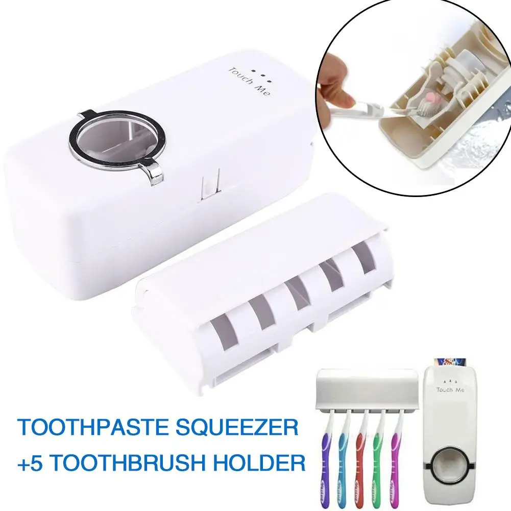 

2pcs/Lset Holder Automatic Toothpaste Dispenser Toothbrush +5 Auto Squeezer Rack