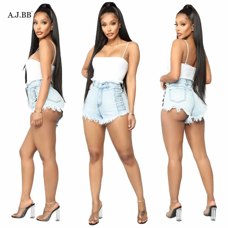 

European new sexy nightclub solid color fringe super short fashion slim button mid waist women's hot pants jeans