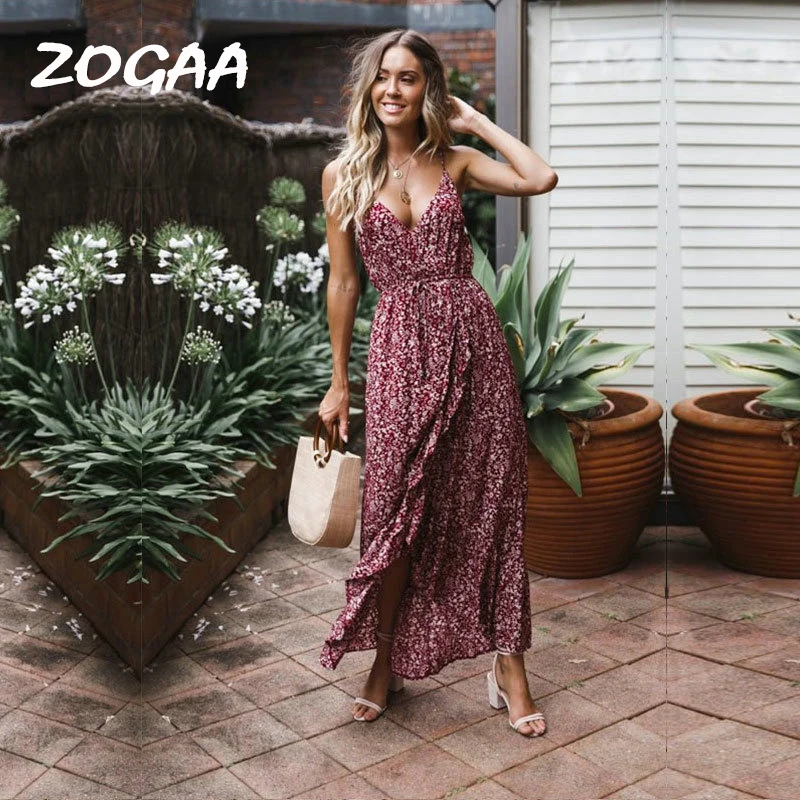 V образным вырезом Сплит женское Цветочное платье 2019 элегантная богемная накидка