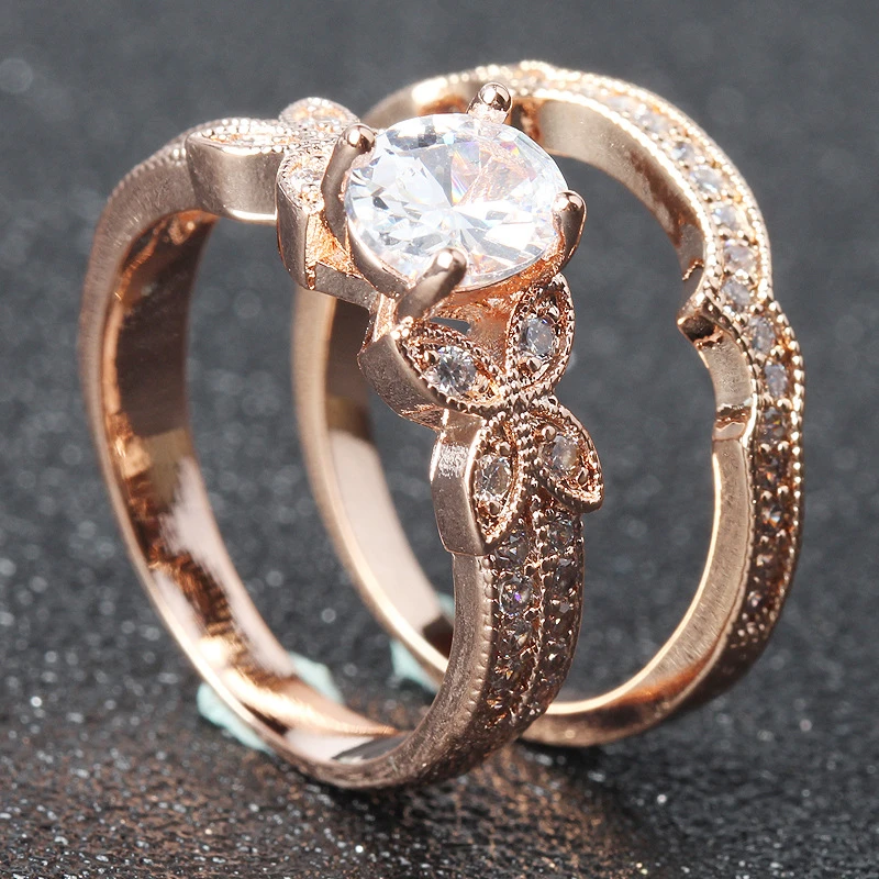 Женское кольцо с бриллиантом Anillo 14K розовое золото круглый белый топаз 14K|Кольца