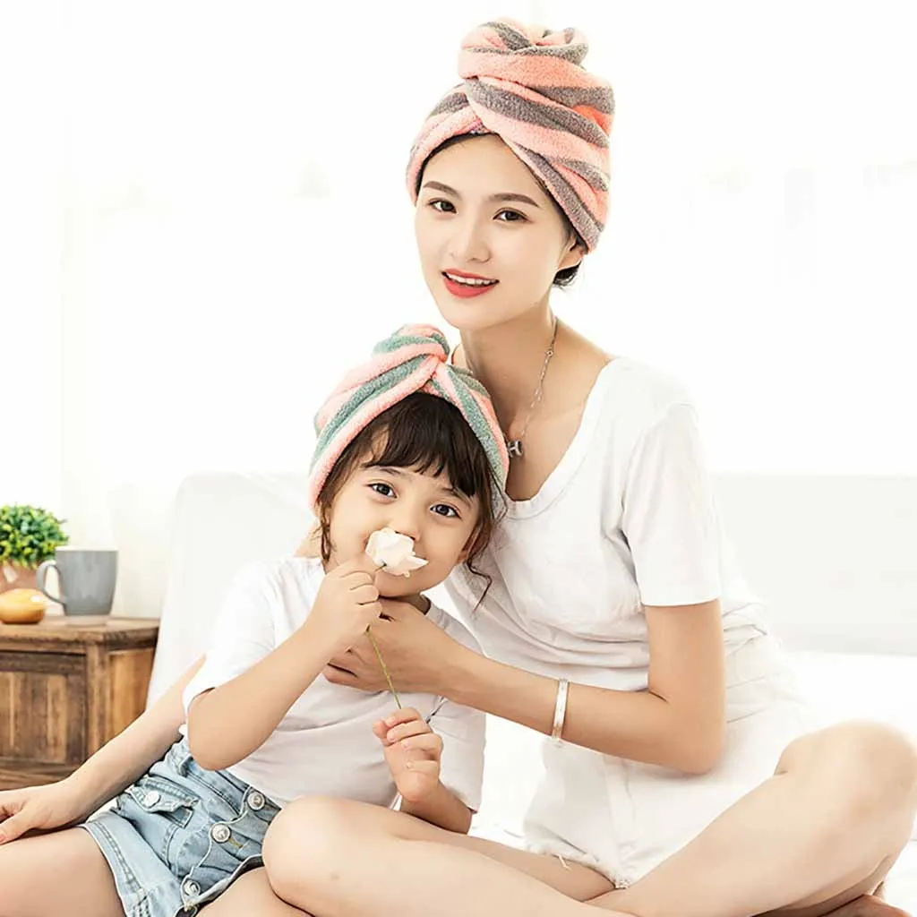 Полосатое полотенце из микрофибры ванная шапка для быстрой сушки волос