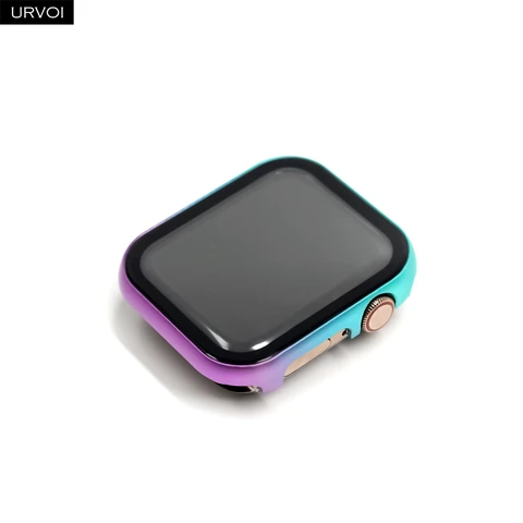 URVOI Full case for Apple Watch series 9 8 7 6 5 Metal bumper hard frame aluminium cover for iWatch Glass screen protector