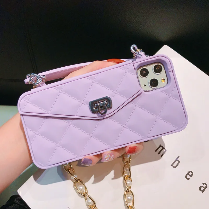 Purple Кроссбоди кошелек чехол для телефона для iPhone 7 8 6 6s Plus 11 Pro Max сумочка кошелек Длинная цепочка для iPhone XS Max XR X 10 силиконовый чехол - Цвет: Purple