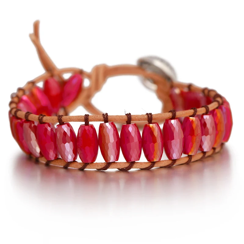SL1662 Chakra Bracelet Jewelry Handmade Multi Color Natural Stone Tube Beads Leather Wrap Bracelet Couples Bracelets Creative Gifts - Окраска металла: SL1662