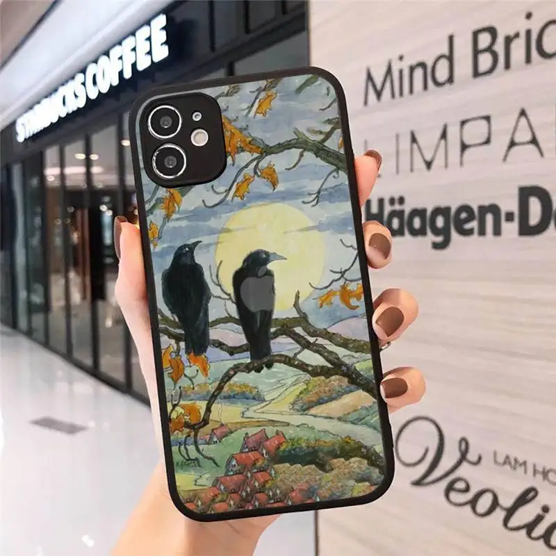 

Dark crow evil horror Phone Case Matte Transparent for iPhone 7 8 11 12 s mini pro X XS XR MAX Plus cover funda
