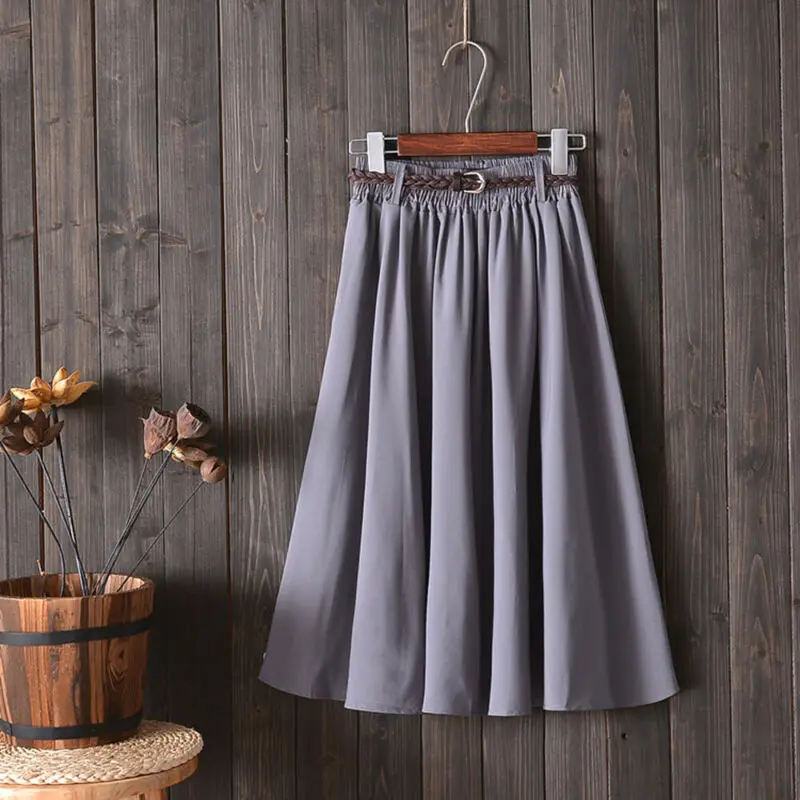 New Fashion Women Midi Knee Length Summer Skirt With Belt High Waist Skirts Cute Female Hot | Женская одежда