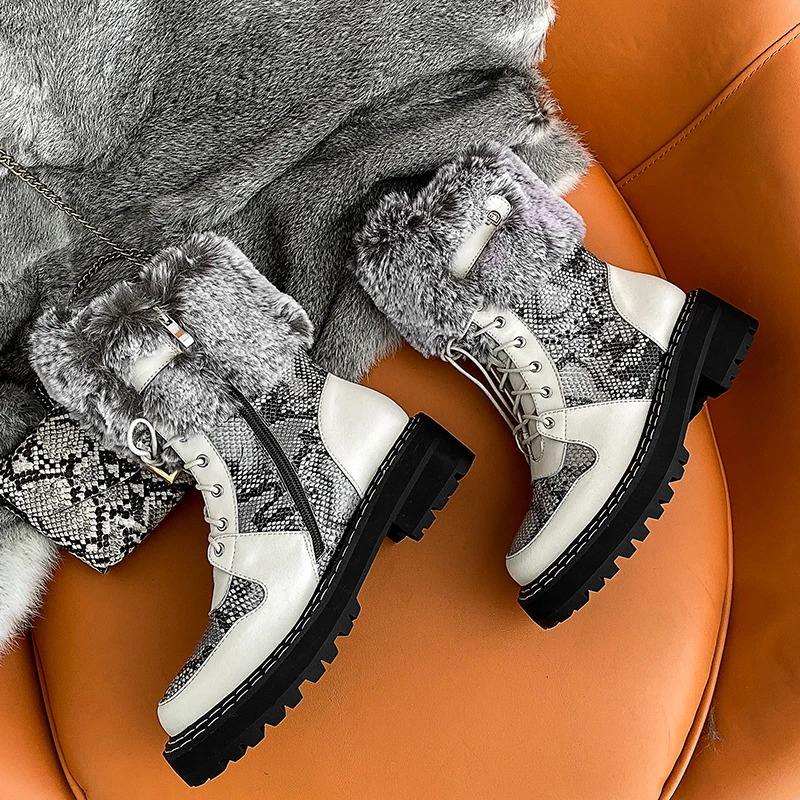 

Women Genuine Leather Warm Wool Snow Boots 5cm thick high Heels Shoes Woman Comfortable Autumn Winter Boots Women