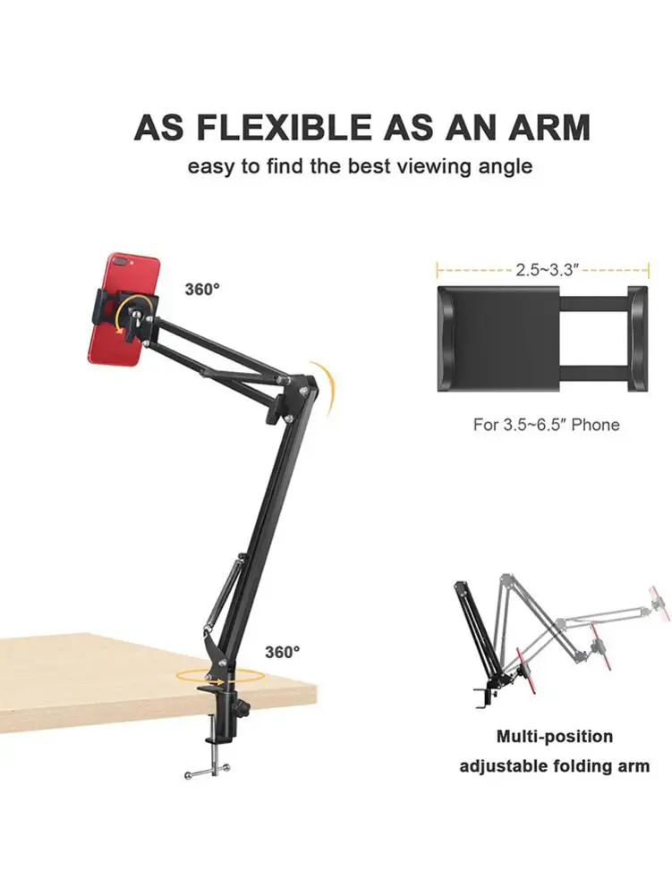 

Webcam Stand Strong Flexible Camera Mount with Phone Holder 360-degree Rotation folding metal bracket Desktop Bracket