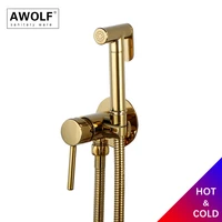 hand held toilet bidet sprayer shiny titanium gold hot and cold solid brass shower faucet mixer bathroom douche kit ap2237