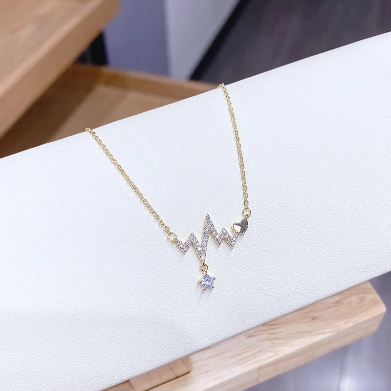 

2020 Fashion Simple Korea Heartbeat Fluctuation Shape Necklace For Women Gold Plated Zirconic Pendant Jewelry Party Gift