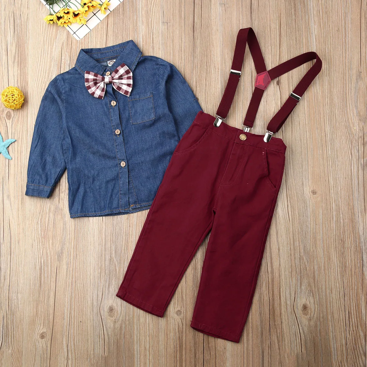 Для детей для маленьких мальчиков Одежда джентльмена комплекты рубашка Топ и