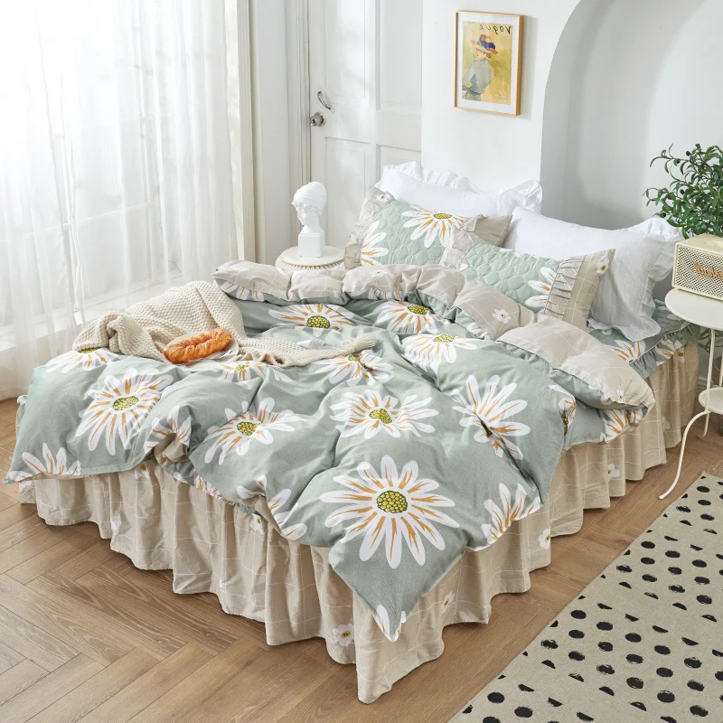 

Постельное белье для дома в американском стиле, 2021 подсолнухов, пододеяльник, наволочка, синий цветок, AB, с боковыми оборками, Комплект посте...