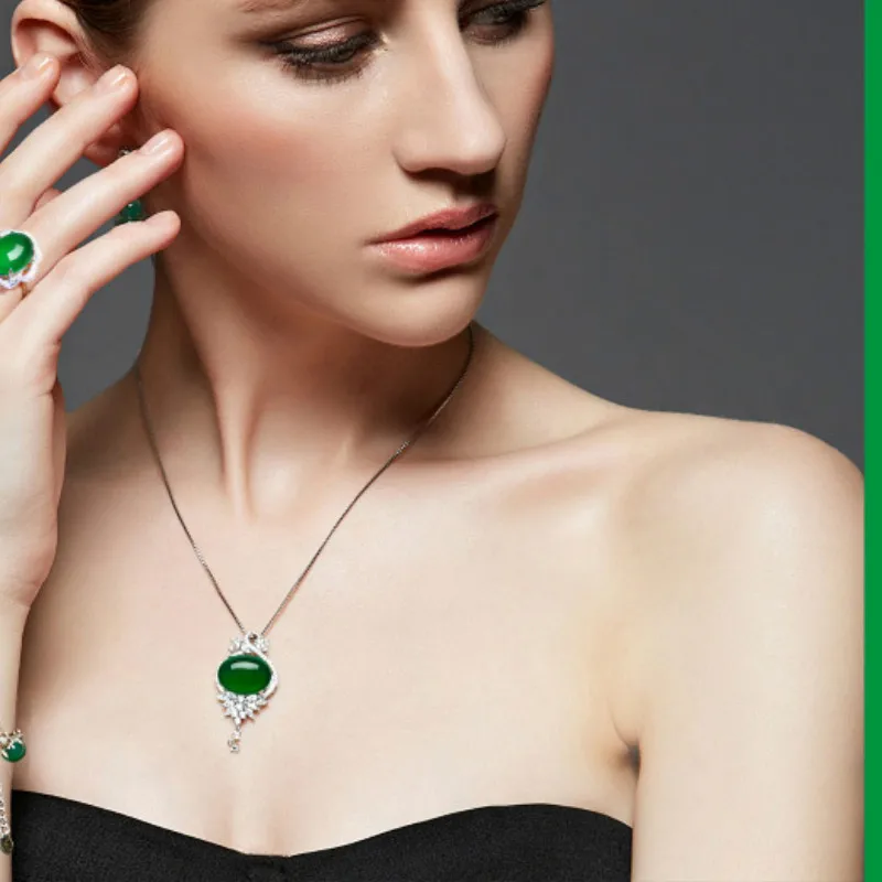 Natural Green Jade Pendant 925 Silver Necklace Jadeite Chalcedony Amulet Fashion Charm Jewelry Gifts for Women Her | Украшения и