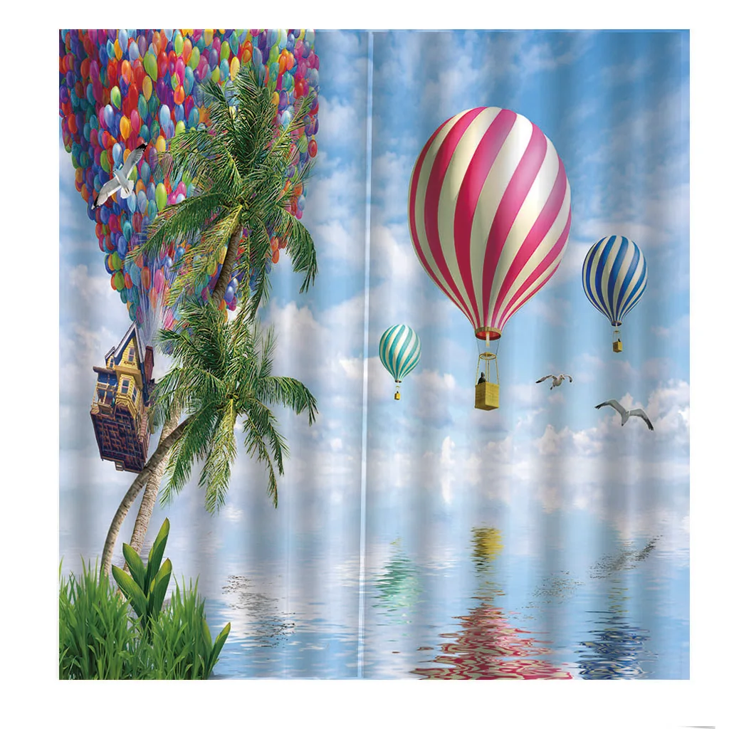 

European Modern Colorful balloons 3D curtain for living room bedroom Blackout Window Drapes Set (Left and right side)