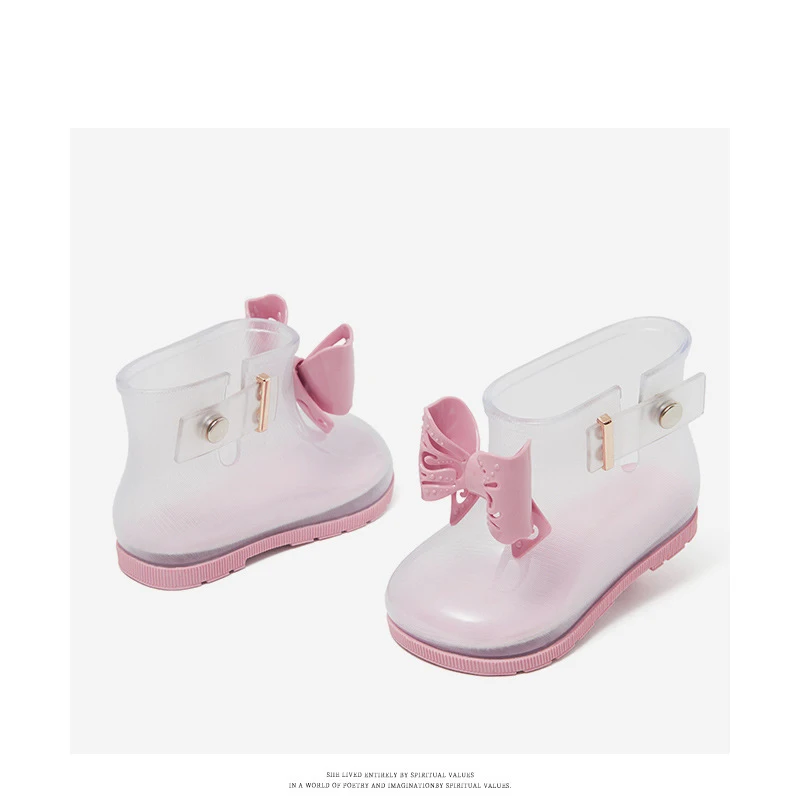 Детские резиновые сапоги для девочек водонепроницаемые из ПВХ с бантом