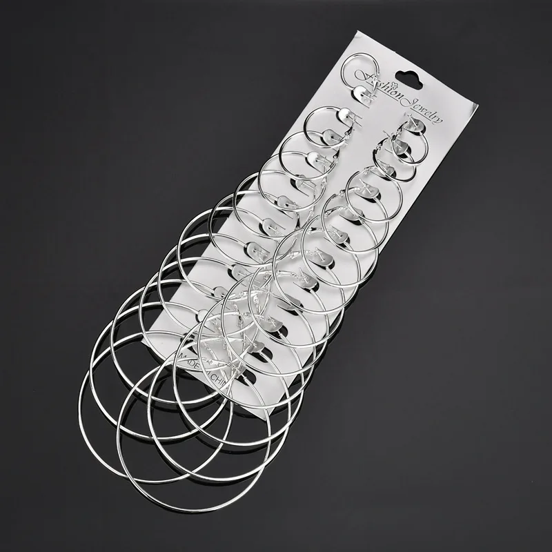 Набор серег колец для женщин 12 пар золотистого и серебристого