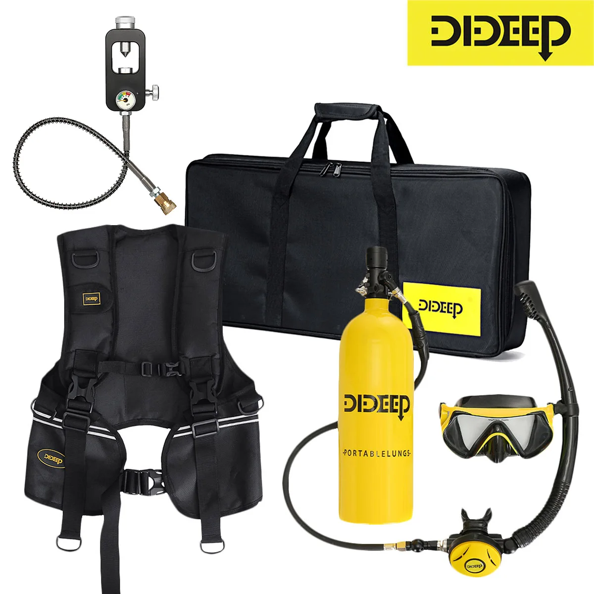

Емкость для подводного плавания DIDEEP X5000Plus 2 л + трубка для подводного плавания + маска для дайвинга + адаптер + жилет + сумка для хранения компл...