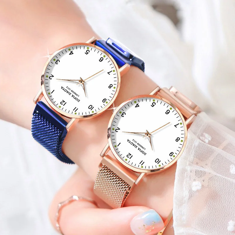 Часы наручные женские с магнитным ремешком роскошные светящиеся