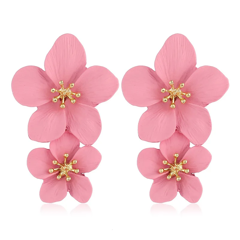 pink Красные цветочные серьги для женщин, корейские летние серьги, металлические серьги с большими желтыми розовыми цветами, модные ювелирные украшения aretes - Окраска металла: pink
