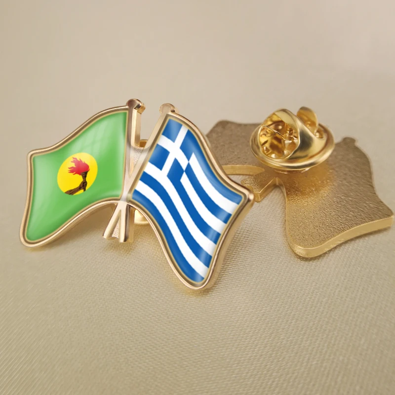 

Zaire and Greece Crossed Double Friendship Flags Lapel Pins Brooch Badges
