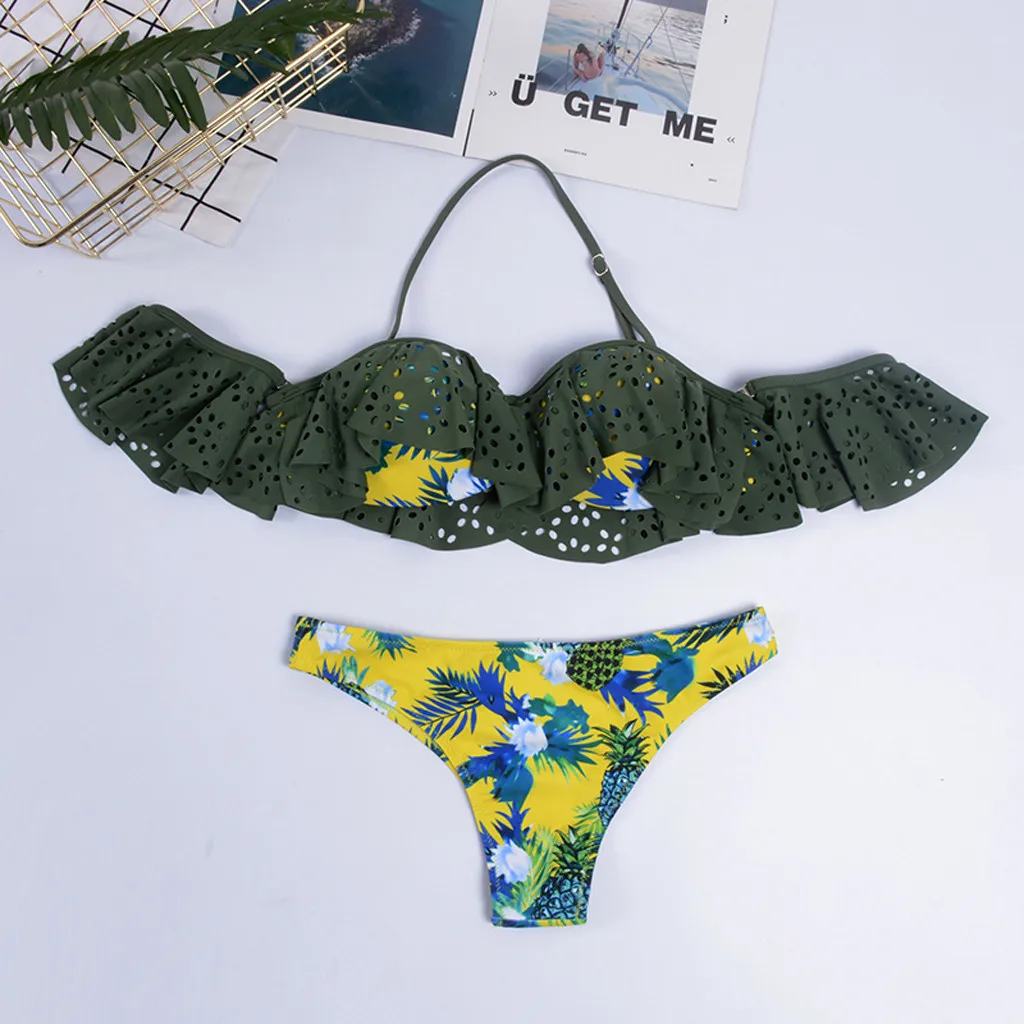 

2021 New Bikini Swimsuit Swimwear Women Bandage Brazilian Sexy Bikini Set Push Up Padded Two Piece Ruffled Bathing Suits Bandeau