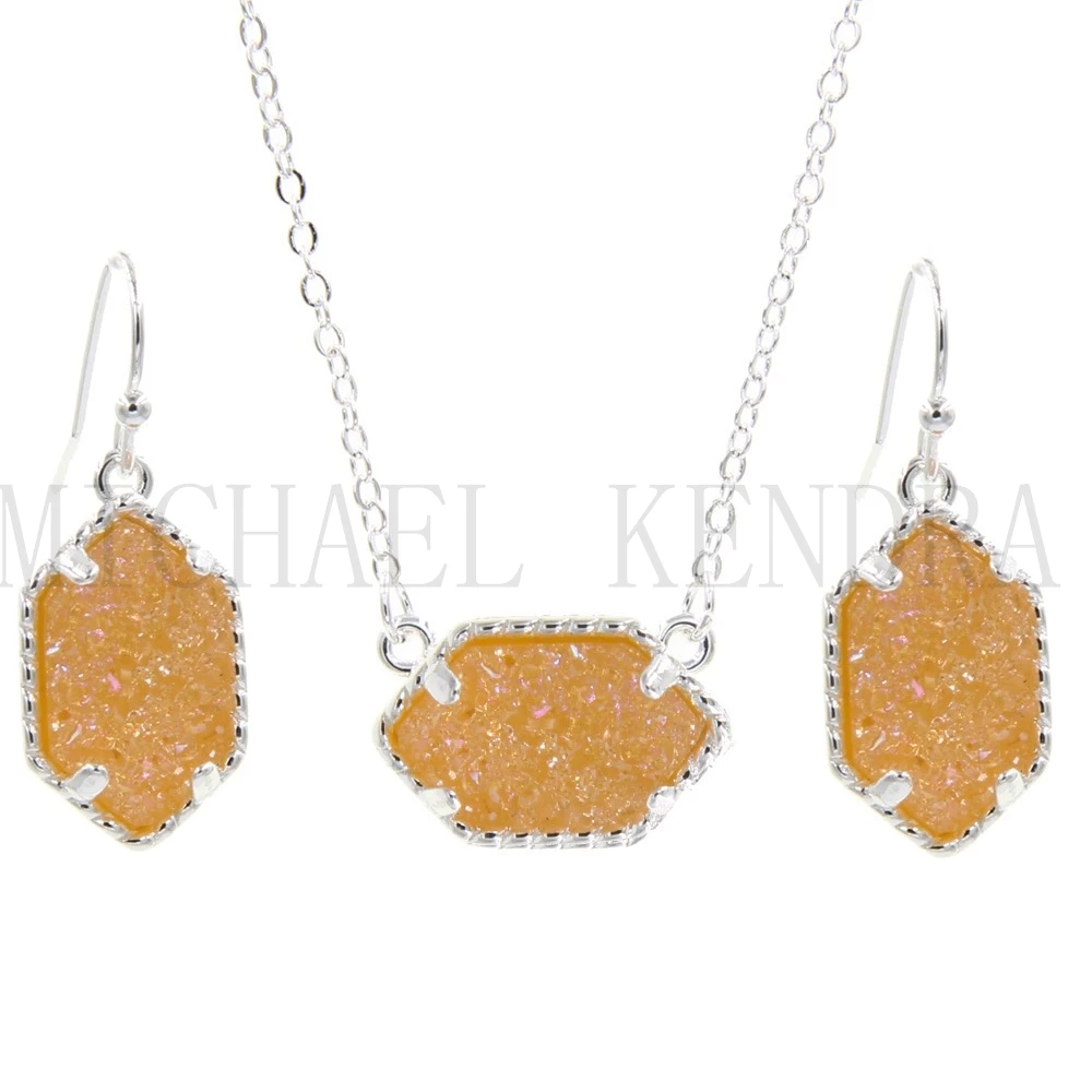 Агат Drusy Ожерелье Серьги Вдохновленный ювелирных изделий набор смолы