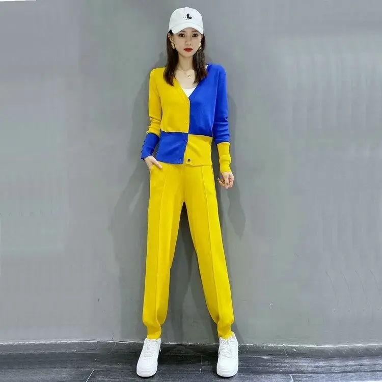 

Women's clothing 2020 new spring clothing spring foreign style two piece set women's knitting ice silk fashion suit
