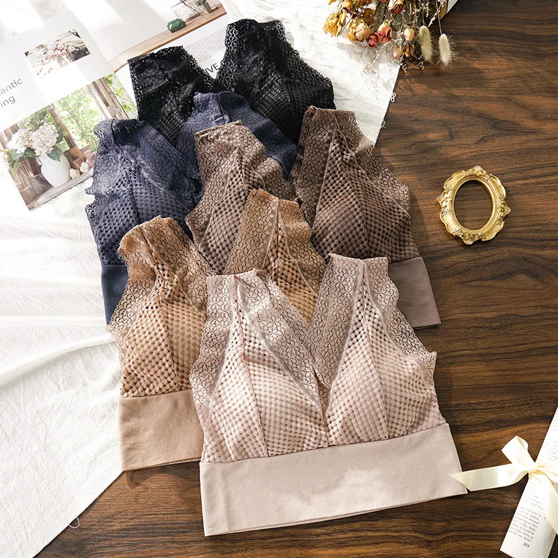 

Women's Lace Tube Tops Deep V Bra Lace Crop Top for Girls Floral Harness Solid Camisole Fashion Sexy Lingerie Female Underwear