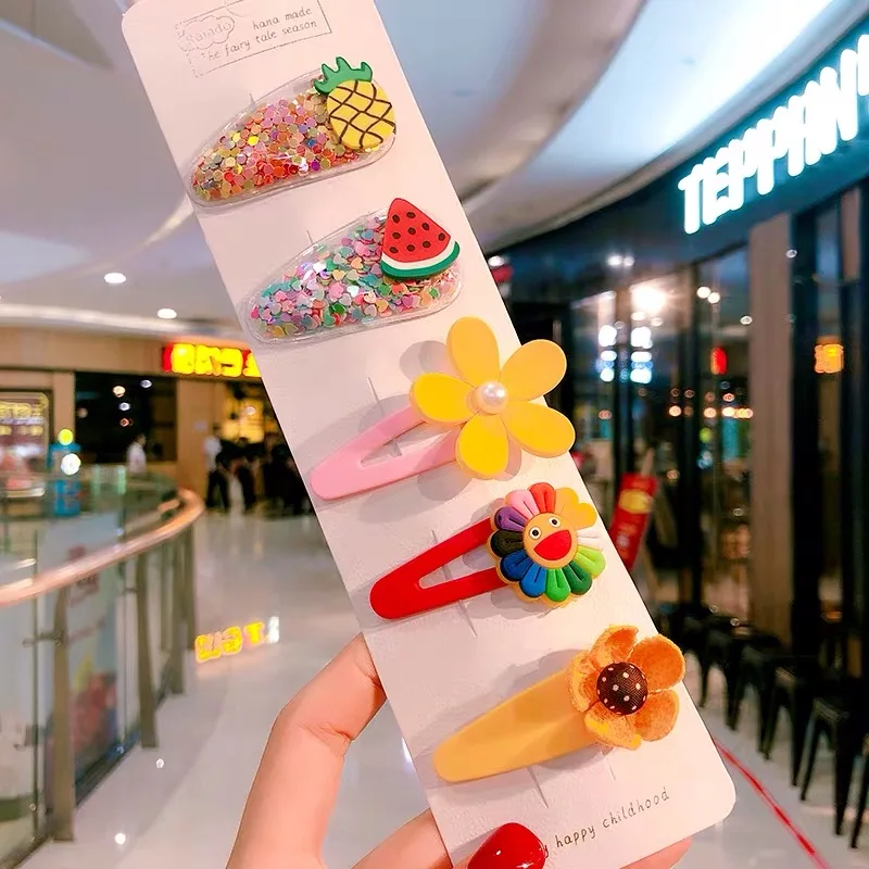 5Pcs/Set Sunflower Hair Clips For Women Friut Acrylic Hairpin Circle Rectangle Bb Children Girls Kids Accessories - купить по