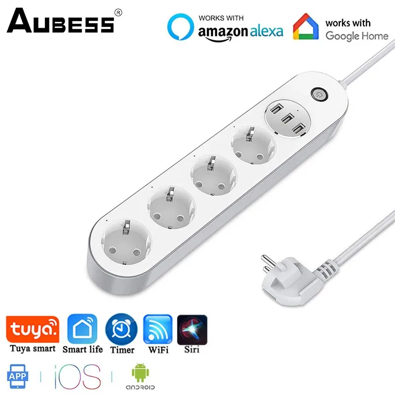 

Aubess Smart Power Strip WiFi Works With Alexa, GoogleHome, Multi Plug With 4 AC Outlets & 3 USB Charging Ports,Voice Control