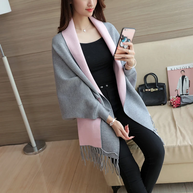 Новинка 2017 женский длинный свитер осенне-зимний рубашка летучая мышь накидка