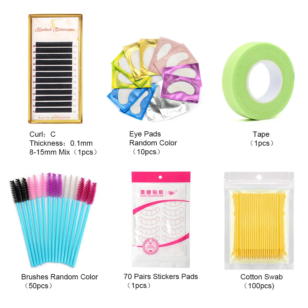 

False Eyelash Extension Training Kit Practice Model Head Eye Pads Tweezers Glue Ring Brush Grafting Eyelash Makeup Tools Set