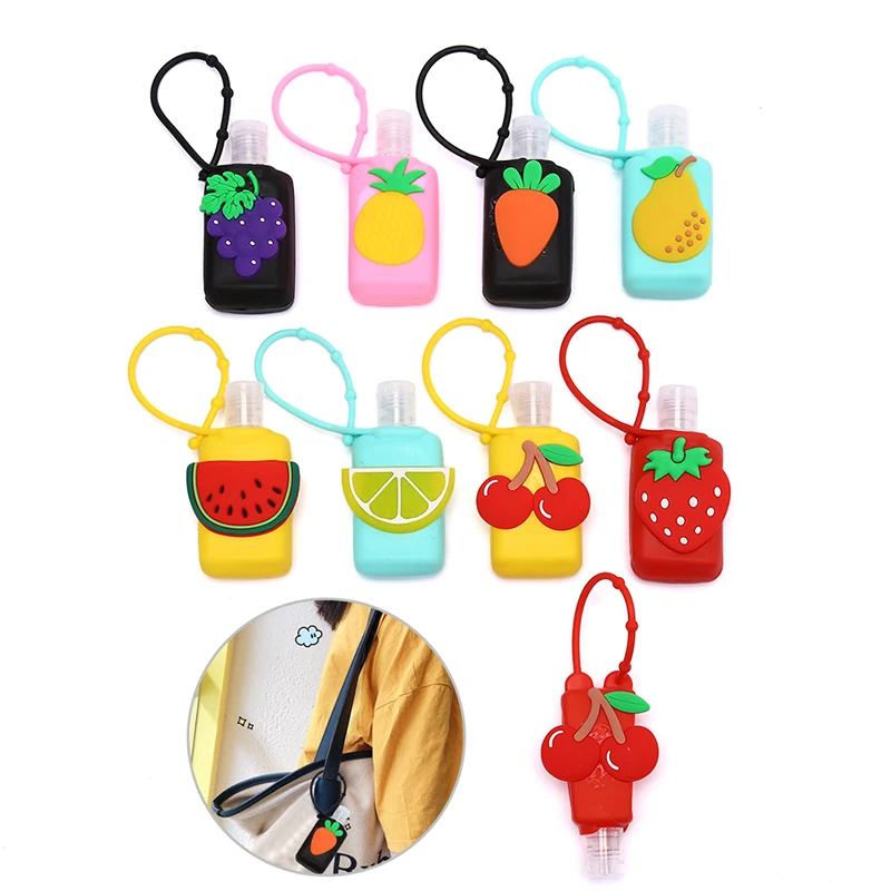 

30ML Mini Silicone Cute Cartoon Fruits Mini Hand Sanitizer Bottle Empty Detachable Cover Travel Portable with Holder