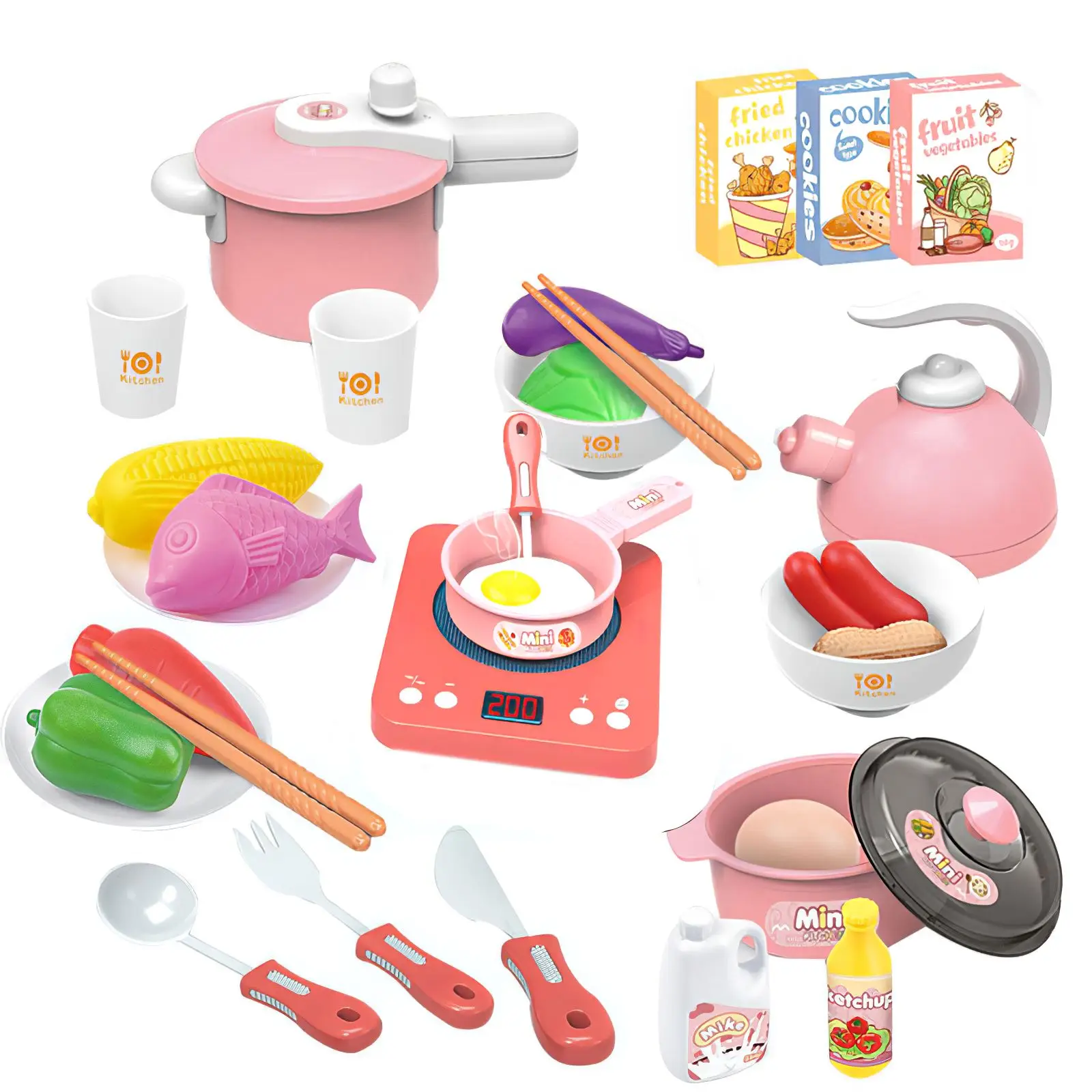 

Kids Colorful Role Play Cutting Food Toy With Cooker Safety Pretend Play Kitchen Appliance Toys Set Durable Induction Cooker Toy