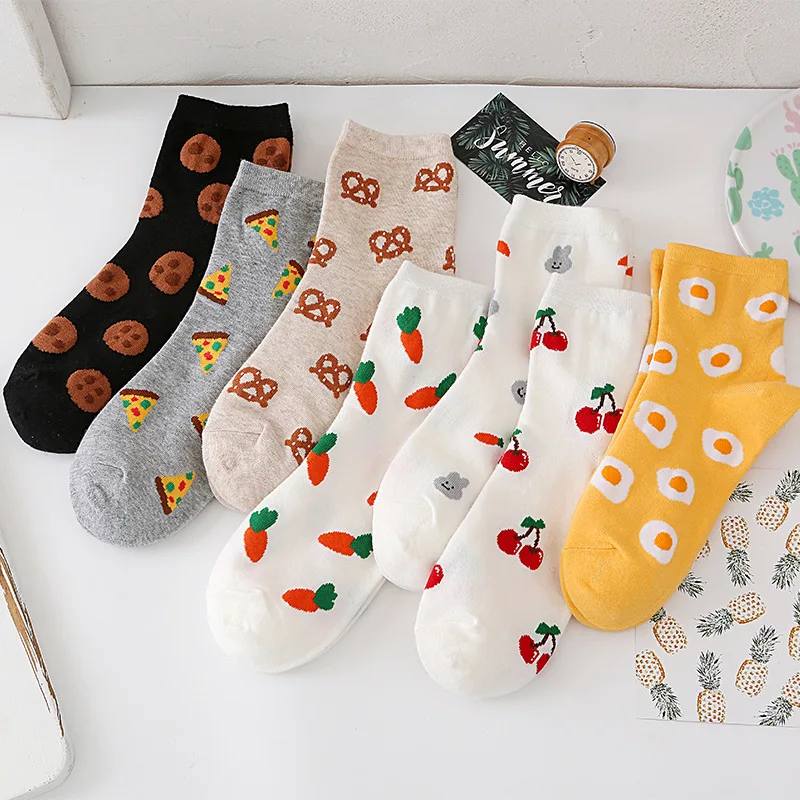 

New Ladies Autumn and Winter Cartoon Fine-Combed Cotton Socks Fresh Middle Tube Cotton Socks Breathable Women's Socks Women