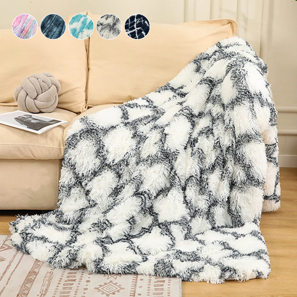 

Faux Fur Throw Blanket Fluffy Plush Blanket Reversible Throw Blanket Soft Shaggy Lightweight Cozy Sofa Bed Decorative Blankets