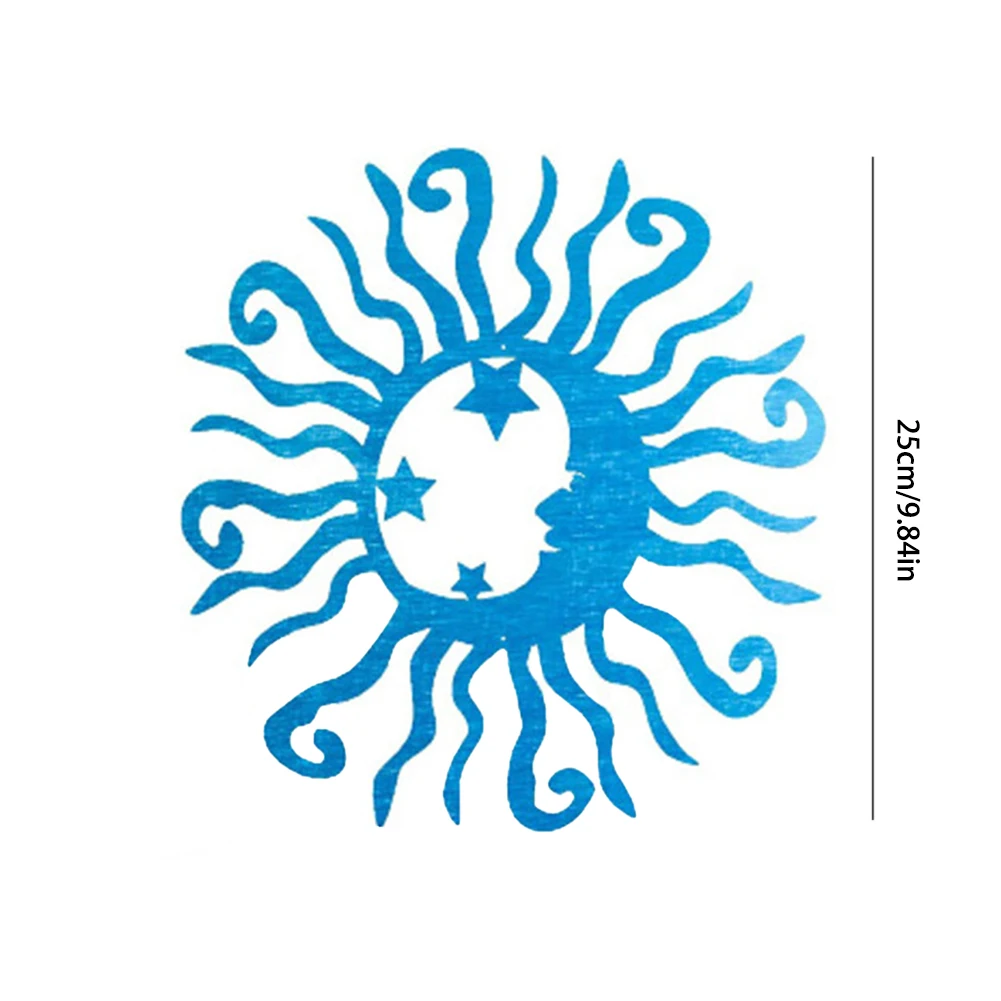 

Wacky Sun Moon Star Metal Art Wall Garden Ornament Hanging Sculpture Craft Decoration For Outdoor Fence Porch Home Patio Blue