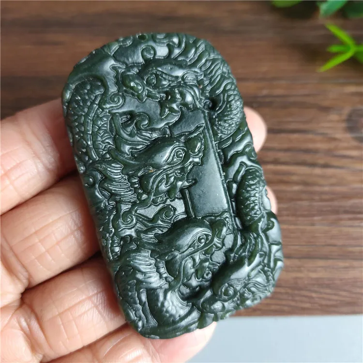 

Hetian jade, green jade, Jiulong opera pearl pendant, male Jade Dragon Pendant