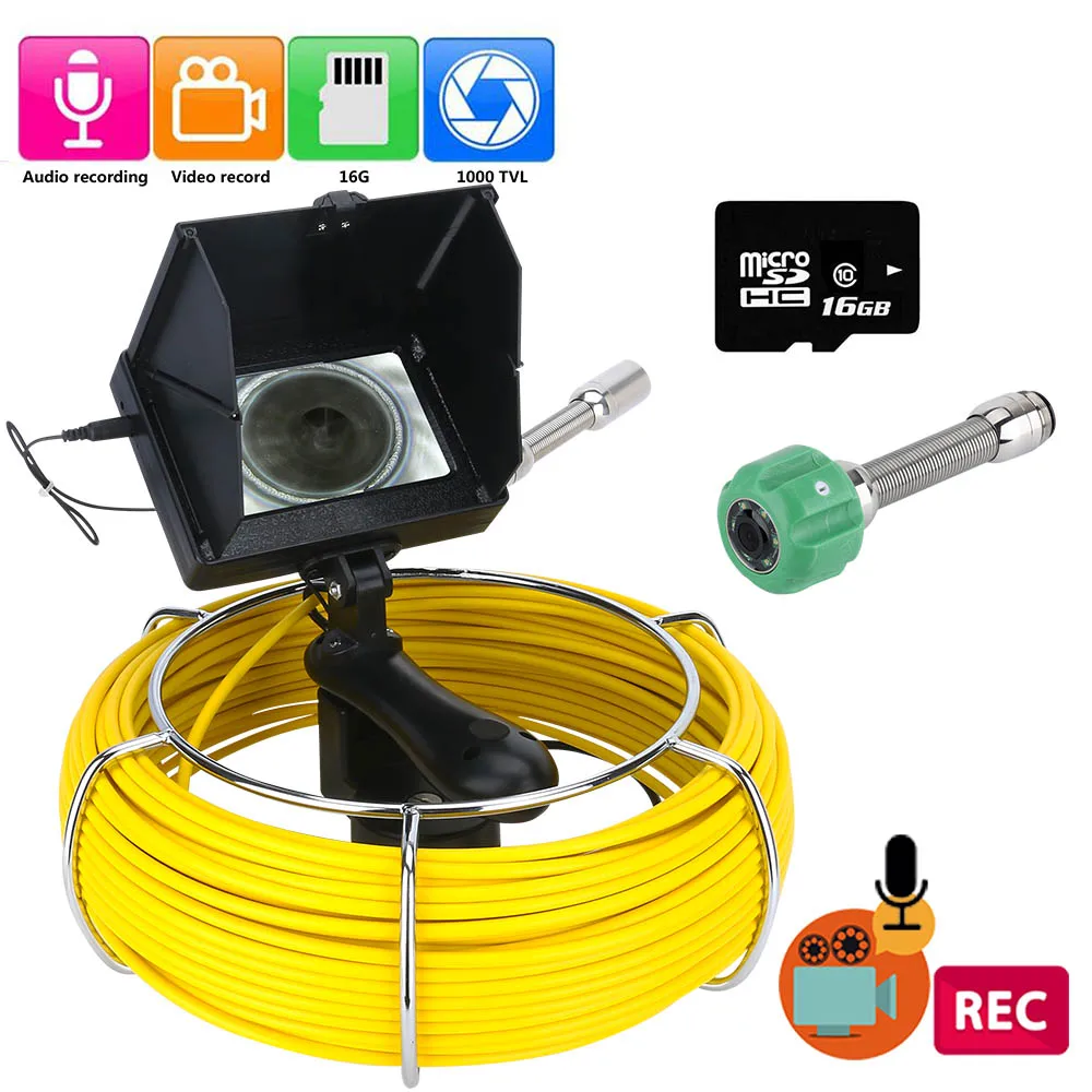 4,3 дюймов монитор Инспекция канализационных труб видео камера, 16 ГБ TF карта DVR IP68 сливной канализационный трубопровод промышленный эндоскоп 40 м 30 м