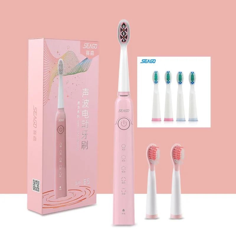 pink with 4 pcs 899 SEAGO Sonic автоматическая щетка для взрослых, Здоровье полости рта, умная зубная щетка с таймером и 7 сменными головками - Цвет: pink with 4 pcs 899