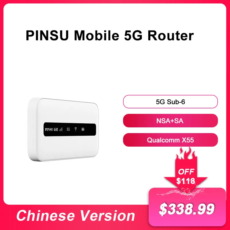 New Unlock PINSU R100 5G Router Wi-Fi 6 Dual-Core NSA+SA Mesh Wifi Repeater Extender Qualcomm SDX55 Modem 3600 mAh Battery