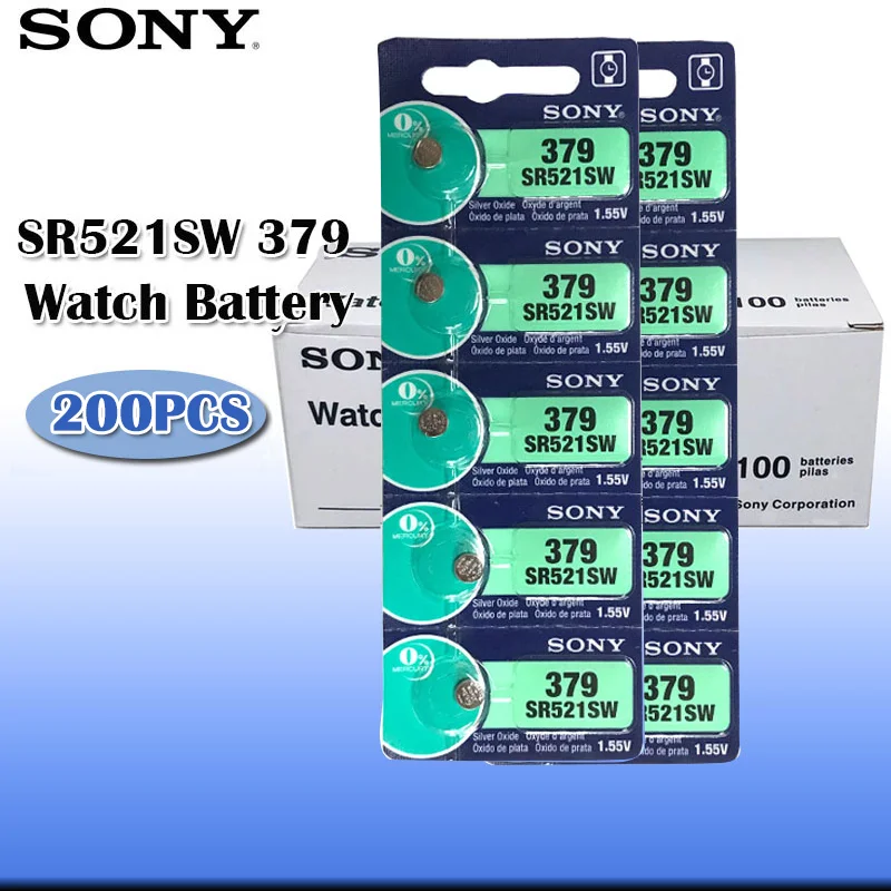 200 шт. Sony 100% оригинал 379 SR521SW SR63 D379 V379 AG0 оксид серебра часы батарея Кнопочная монета