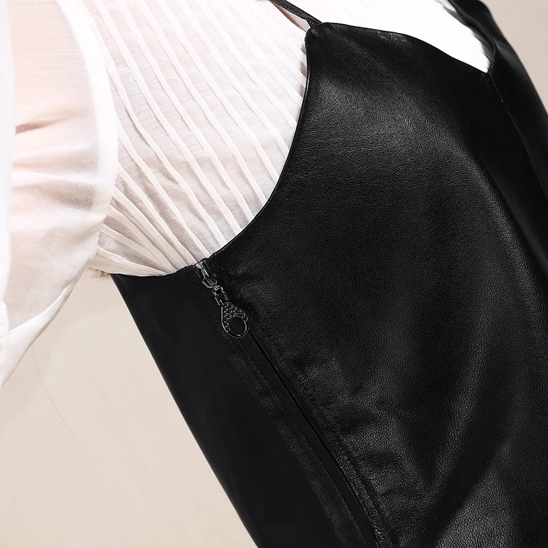

Women 2021 Summer Korean New Sexy Cropped Genuine Leather Jacket Retro Punk Suspenders Vest Coat Female Straps Casual Waistcoat