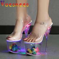 light up glowing shoes led woman luminous clear sandals hyaline hollow petal waterproof platform wedding heels shoes stripper