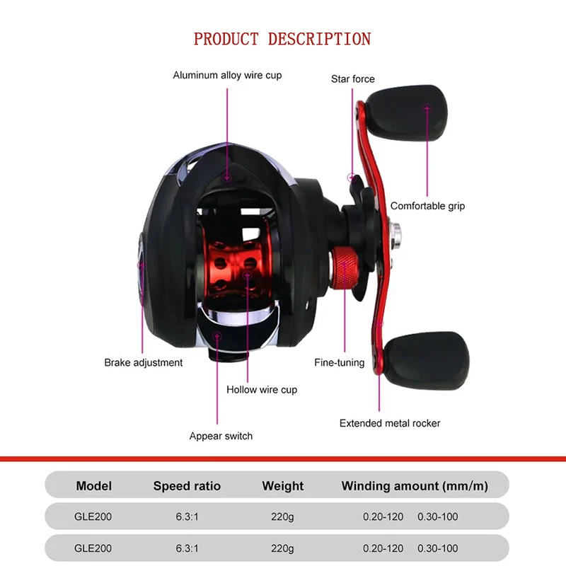 

RQNQ Fishing Reel 13 Bearing Large Line Capacity 6.3:1 Lightweight Left-handed Right-handed Bait Casting Fishing Reel Wheel Tool