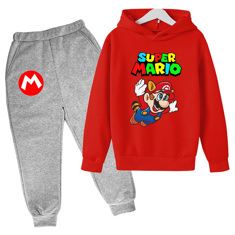 

2021Mario Game Character Printing Hoodie Suit Cotton Kids Top+Pant 2Piece Children Clothing Set 4-14Y Fashion Girl Boy Clothes