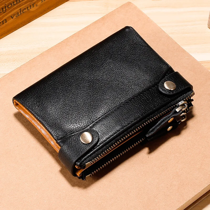 

RFID Genuine Leather Men's Wallet Top Layer Paint Oil Wax Leather Pairs Hasp Zipper Wallet Casual Retro ID Card Coin Purse