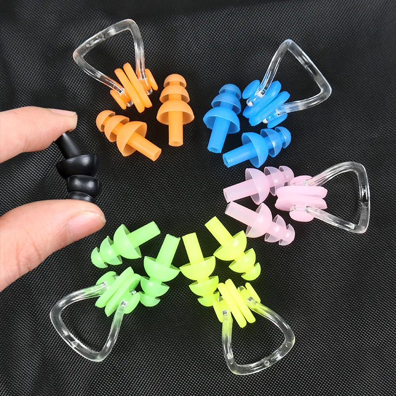 

Soft Silicone Waterproof Swimming Diving Surf Water Sports Protection Earplugs Nose Clip with Case Bag Swim Pool Gear Accessory